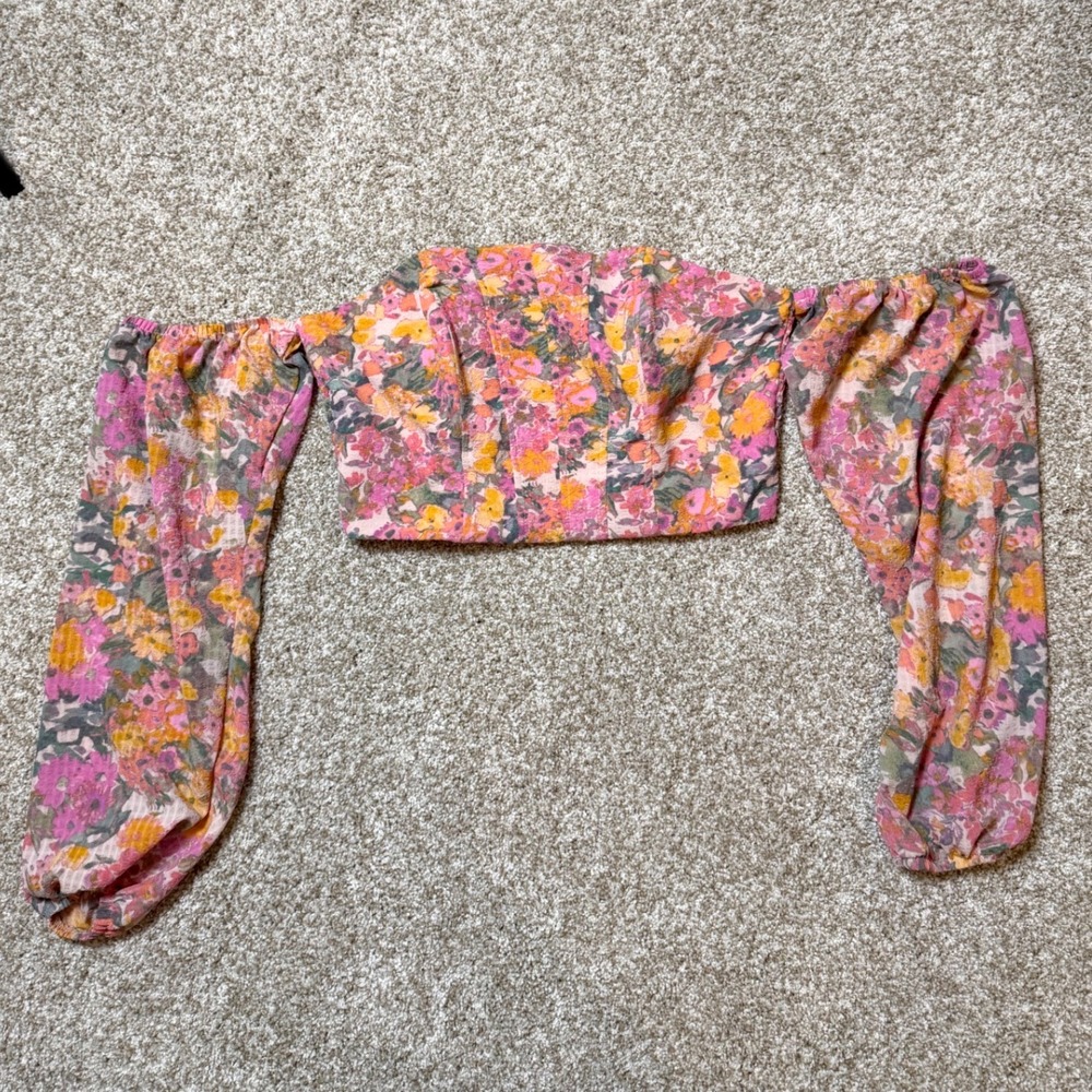 Wild Fable Floral Off the Shoulder Corset Top  Long Sleeve Med Boho Festival